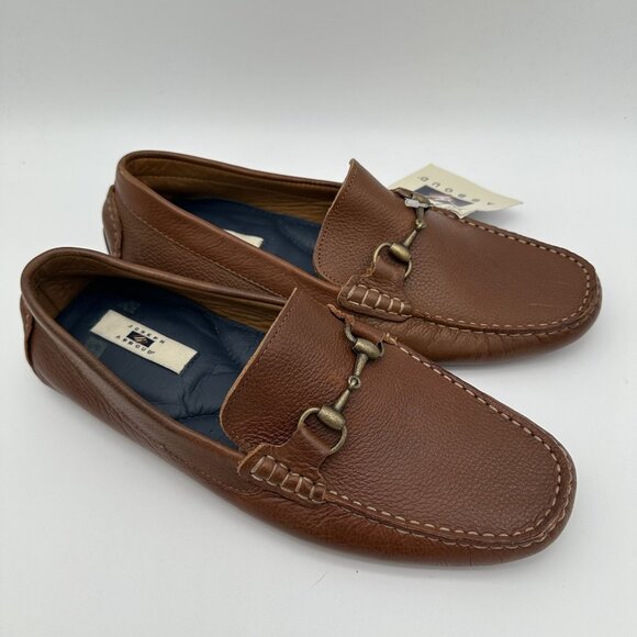 Joseph Abboud Mens Brown Leather Loafers Size 9 Brass Bit Detail & Rubber Soles - Picture 3 of 9